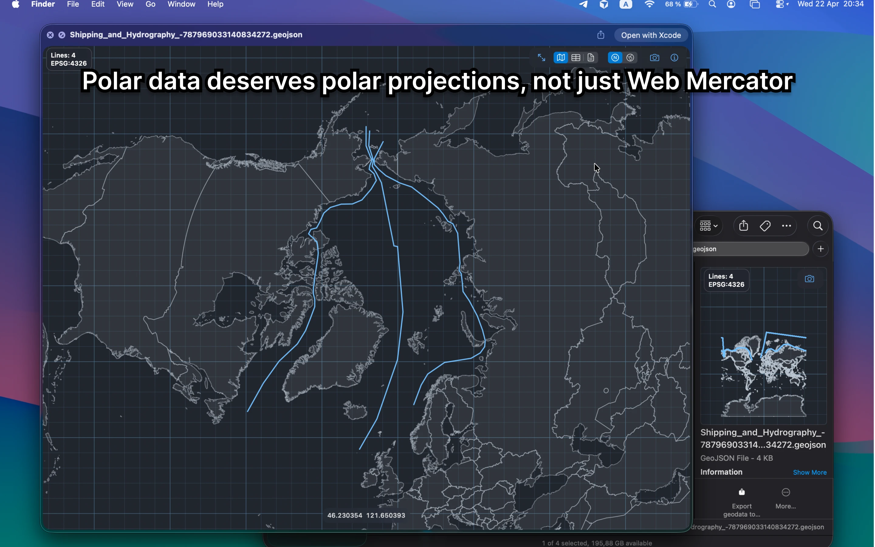 GeoPreview previewing polar projection geospatial data.