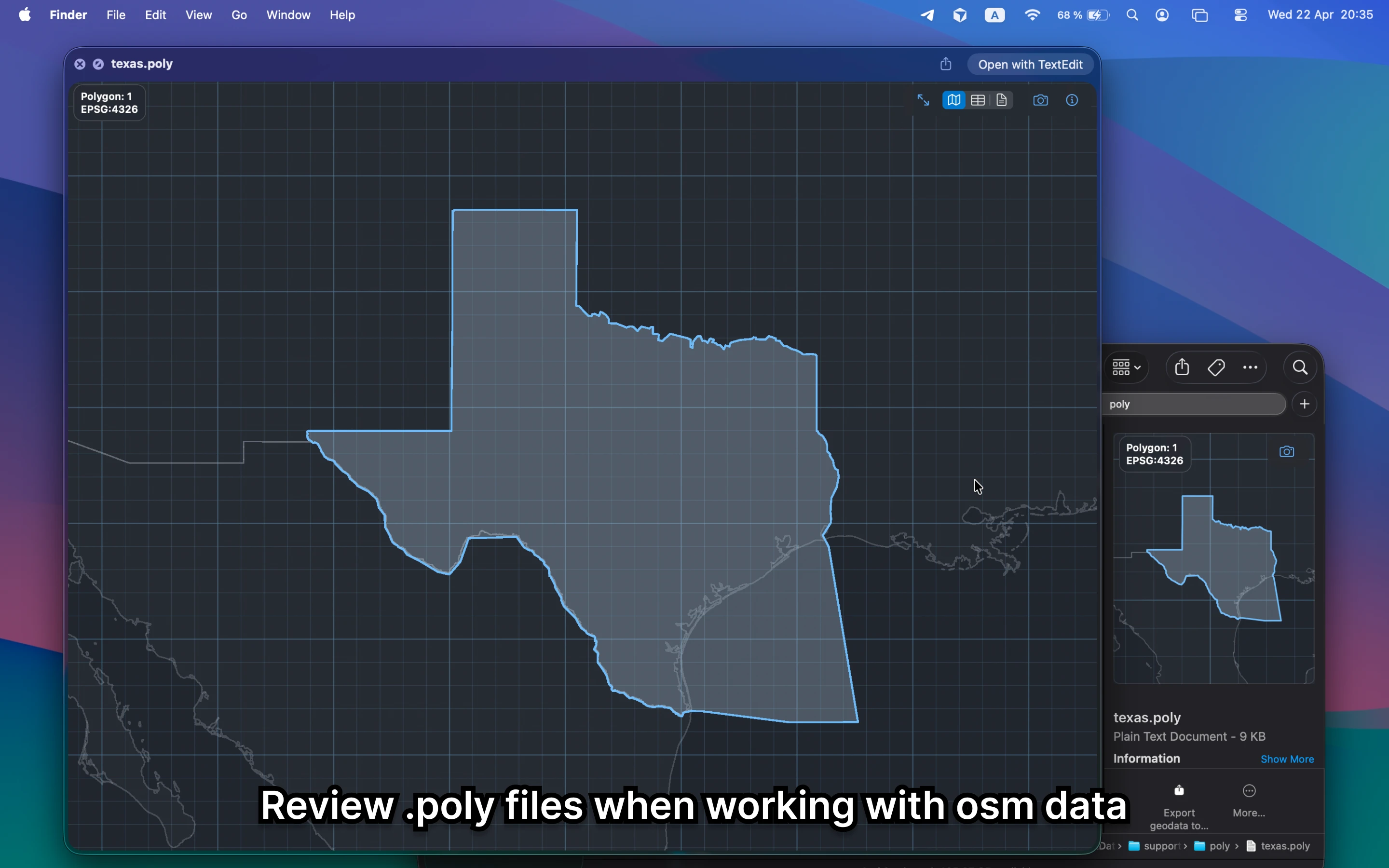 GeoPreview previewing a POLY file in Finder.